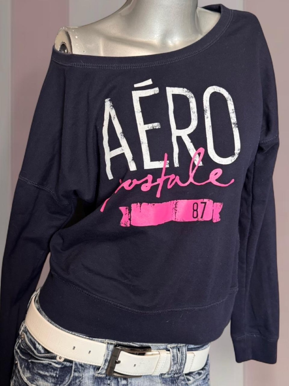 Aeropostale Y2K Navy Blue Off-Shoulder Sweatshirt